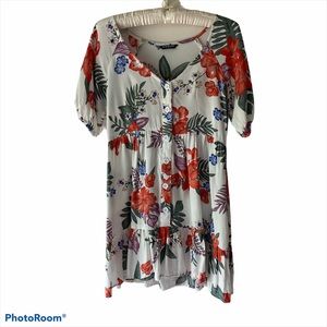 Uluwatu Boho Tropical Floral Babydoll Minidress Sz S